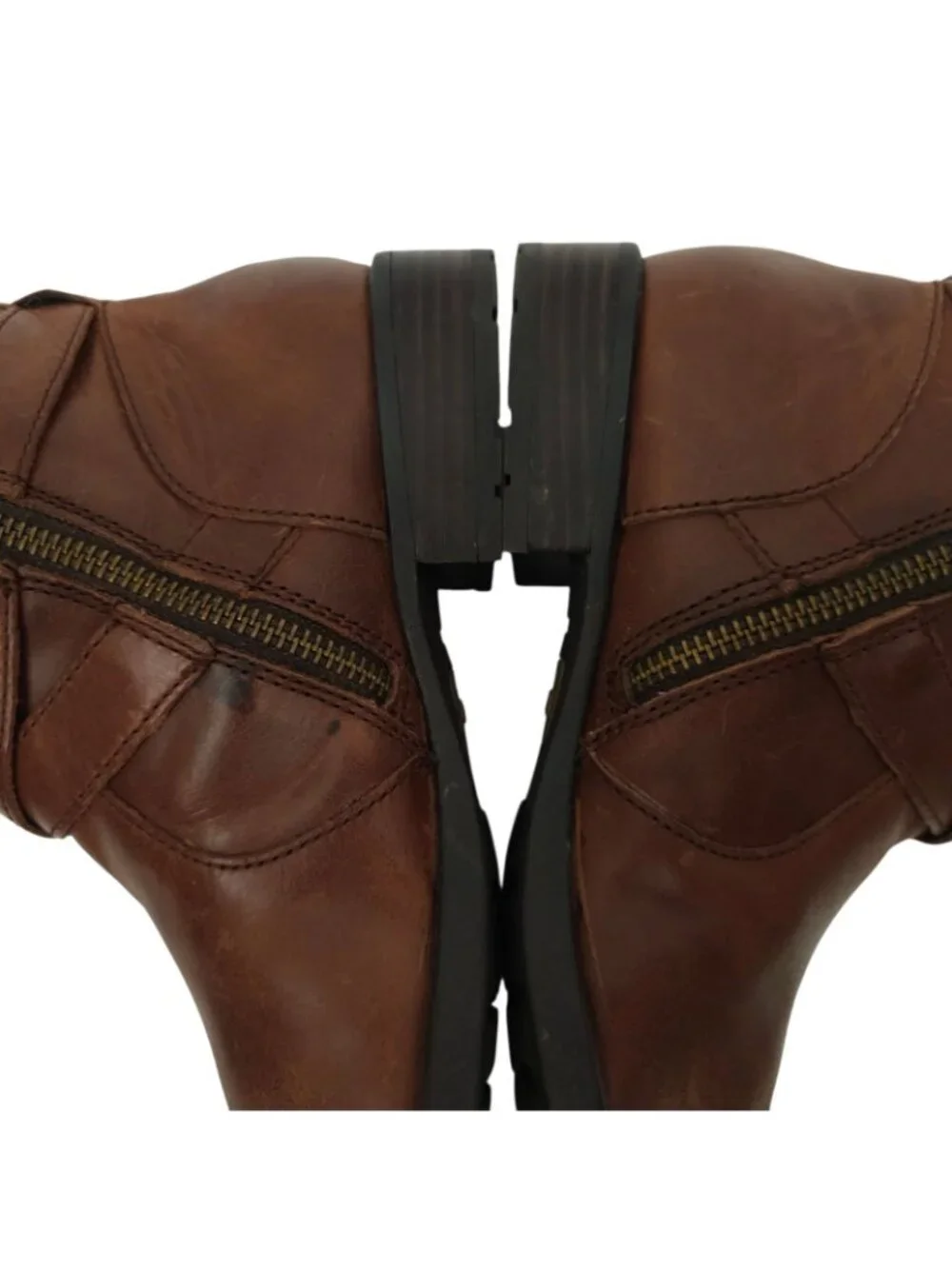 Born Ankle Boots 7.5 Strappy Multi Buckle Side Zip Brown Leather Booties Moto